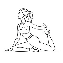 fit woman stretching on the floor. illustration line art vector 