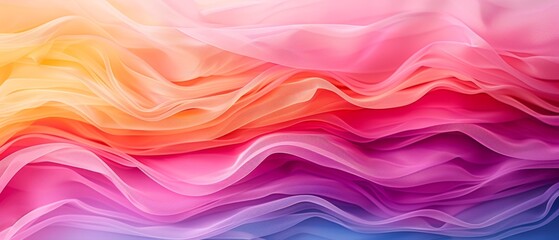 Obraz premium Vibrant, colorful layers of translucent fabric creating a beautiful gradient pattern from yellow to purple. Perfect for backgrounds or designs.