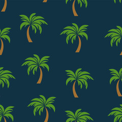 Obraz premium Palm Tree Seamless Pattern Vector with Dark Blue Background