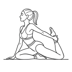 fit woman stretching on the floor. illustration line art vector 