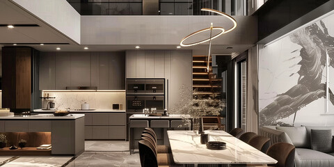 Modern living room and kitchen