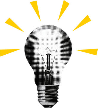 Retro light bulb collage element on transparent background, Light bulb punk y2k collage element, Light bulb magazine clipping with isolated clipping path. Generative AI