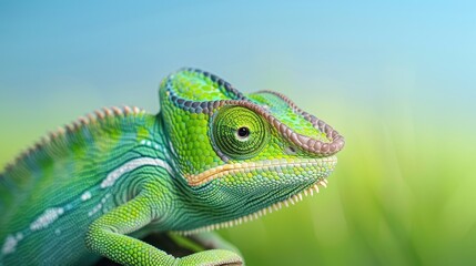 Obraz premium A green lizard with a long tail and a green head