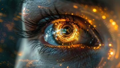 The Optical Biometrics Eye Futuristic Cyberspace Technology Neural Network with Beautiful Colors Scan