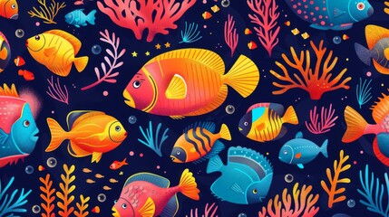 Naklejka premium Colorful Tropical Fish Seamless Pattern