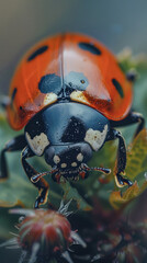 Fototapeta premium Ladybug on Leaf in Moody Lighting