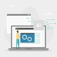 AI technology. Customer service. Quick access to useful data. Artificial intelligence powered knowledge bases to support abstract concept vector illustration.	