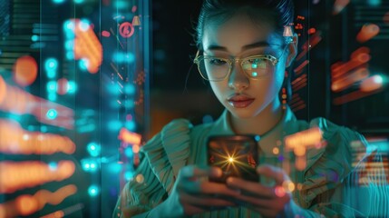 The woman with digital data