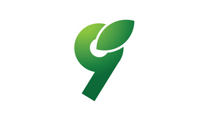 9 Leaf Logo Number Green Simple Nature