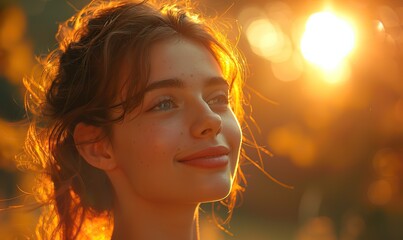 Fototapeta premium A young woman basked in the warmth of the sunlight.