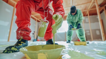 Painting workers in action