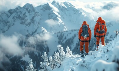 Two people in a difficult situation reach out for help on the mountain.
