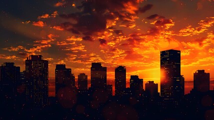 Obraz premium 夕焼けの都会シルエット Generative AI 