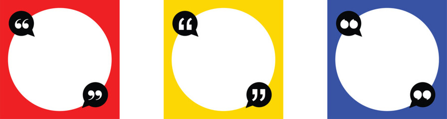 Modern Speech Bubble Quote Template Set. Editable Colorful Motivational and Inspirational Blank Bubble Frame for opportunities with Quotation Marks and Copy Space for Quotes. Isolated Stock Vector
