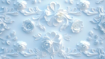 A beautiful blue background with white flowers and leaves