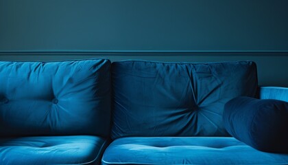 Blue Scandinavian sofa in ultra sharp detail, showcasing sleek minimalist design and modern living