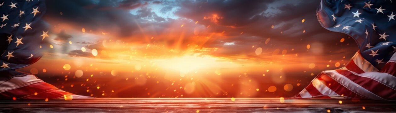 American Flag Waving Proudly at Sunrise, Honoring Service and Sacrifice, Patriotic Image for Memorial Day, Veterans Day, and 4th of July