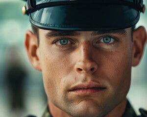 Fototapeta premium Proud American Soldier in Uniform, Patriotic Military Ceremony Graphics, Armed Forces Celebration, Honor, Courage, Sacrifice, National Pride, Veteran Appreciation, Military Salute, Military Ceremony