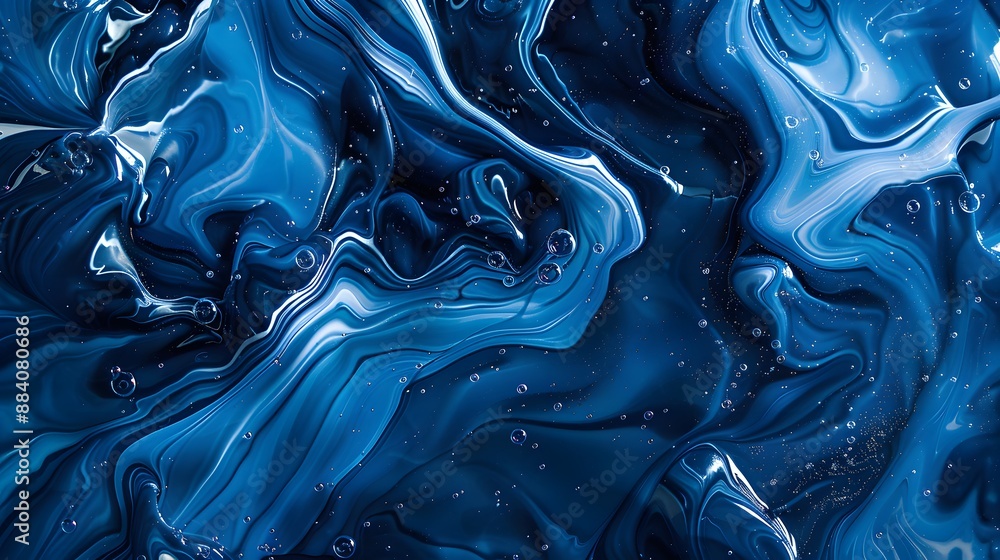 Poster intricate blue liquid patterns and shapes, creating a fluid and artistic background.