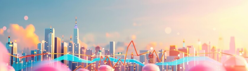 Fototapeta premium Dynamic financial district skyline with soaring graphs and bullish trends, stock market boom, business success