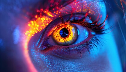 The Optical Biometrics Eye Futuristic Cyberspace Technology Neural Network with Beautiful Colors Scan