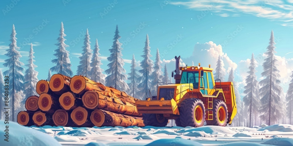Aufkleber log loader on loading wood in drawing style