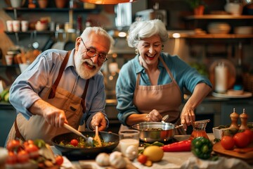 Elderly people learn to cook at a cooking class