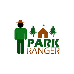 World Park Ranger Day event banner. Illustration of a ranger with a tent, trees and bold text isolated on white background to celebrate on July 31st