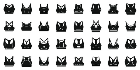 Fototapeta premium Sports Bra icons set. Set of different sport bras for women practicing yoga, fitness or pilates