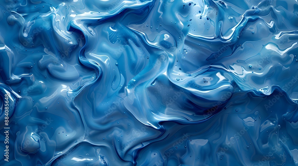 Poster intricate blue liquid patterns and shapes, creating a fluid and artistic background.