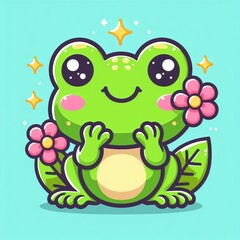 Naklejka premium Cute Frog Cartoon Illustration. Generated AI