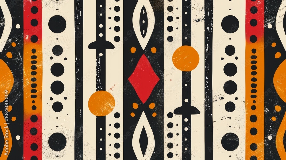Poster abstract geometric shapes and patterns with bold colors and a retro vibe