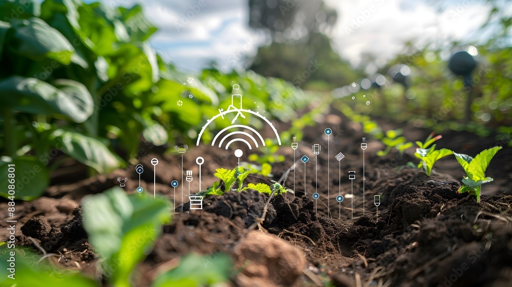 Poster iot sensors tracking soil moisture and weather conditions in an agricultural field