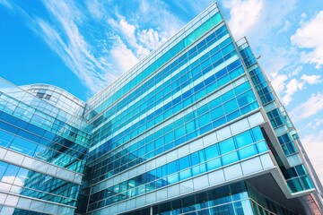 Fototapeta premium Bright Hospital Building Standing Tall Against a Blue Sky in a Modern Urban Landscape