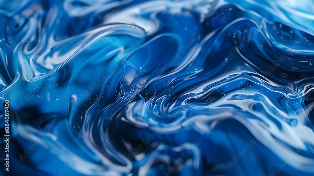 Poster intricate blue liquid patterns and shapes, creating a fluid and artistic background.