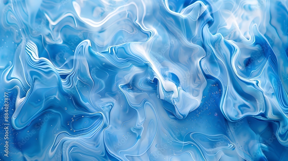 Poster intricate blue liquid patterns and shapes, creating a fluid and artistic background.