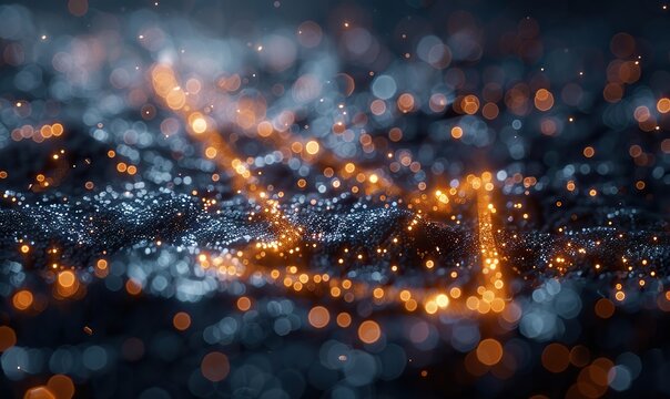 Futuristic arrow pointing forward in small particles symbolizes looking ahead and embracing progress.