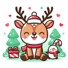 Cute Reindeer Cartoon Illustration. Generated AI
