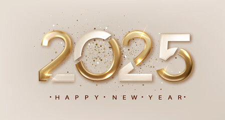 2025 Happy New Year background with gold glitter shining Holiday Celebration. Greeting festive card vector illustration