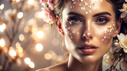 Obraz premium Artistic Photograph of Glowing and Healthy Skin with Skincare Products. Perfect for: Beauty Campaigns, Skincare Launches, Health and Wellness Events