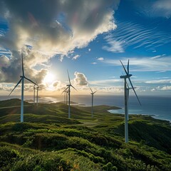 Sustainable Energy Over Coastal Sunset