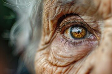 Closeup of senior woman face and eye, age, vision and old people concept