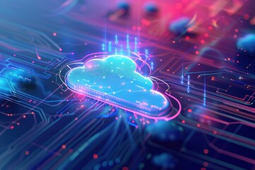 Obraz premium Cloud technology, Cloud computing, big data center, future infrastructure, digital ai concept, Virtual hosting symbol
