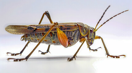 Fototapeta premium Photo of a grasshopper on white background.