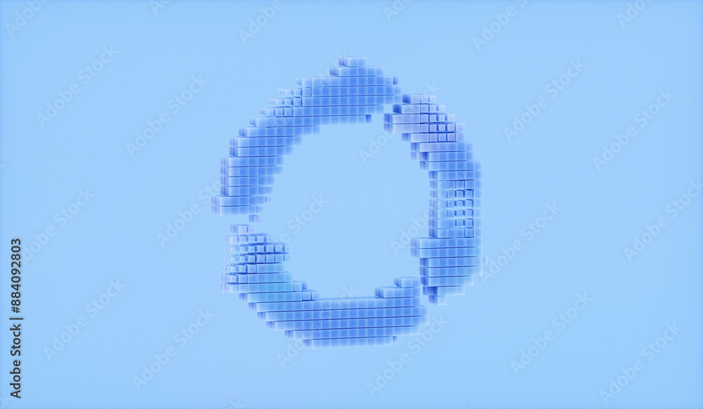 Poster abstract 3d recycle icon. green technology concept. pixel art style.