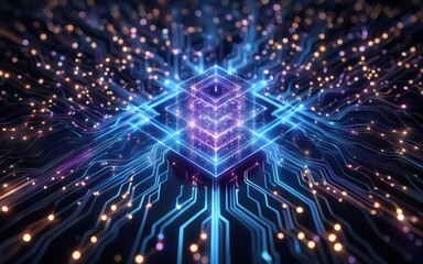 Fototapeta premium Futuristic Quantum Computing Concept with Digital Circuits