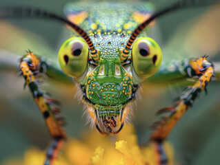 Macro Shot of Grasshopper's Detailed Face