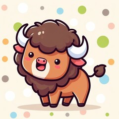 Fototapeta premium Cute Bison Cartoon Illustration