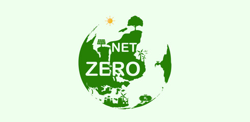 Net zero by 2050, carbon neutral. Net zero greenhouse gas emissions target Long-term climate-neutral strategy Vector illustration