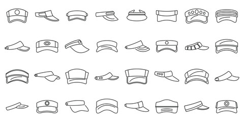 Visor cap icons set. Large set of visor hats showing many different styles for athletes and sports fans